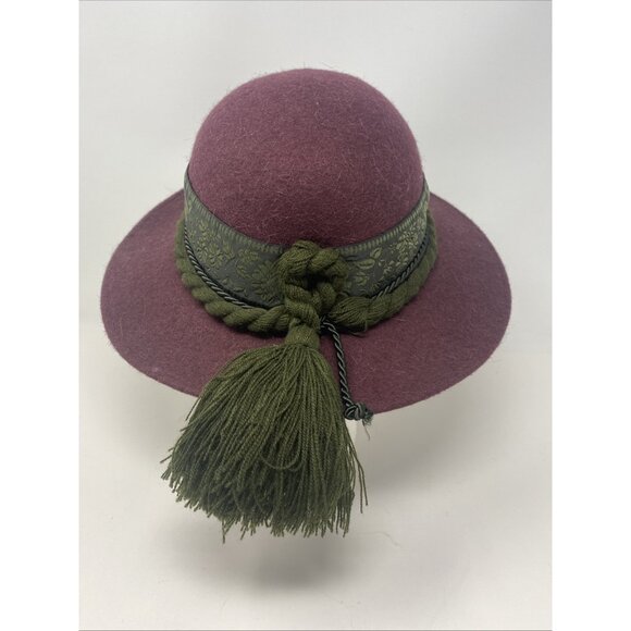 Womens Bavarian Alpine Tyrolean Wool Hat Hand Made in Italy F. Rizzolli Burgundy main image 7